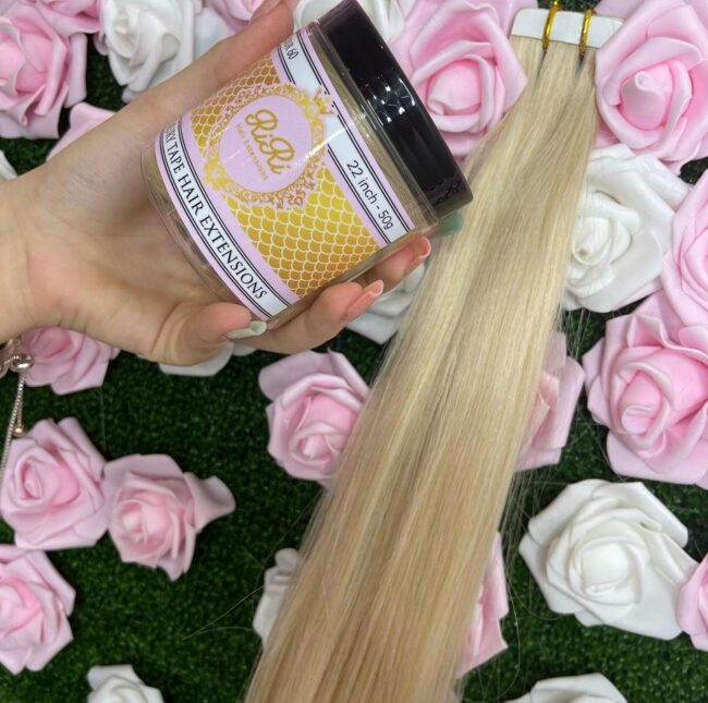 22" Human Hair Tape Extensions in 50g Pot